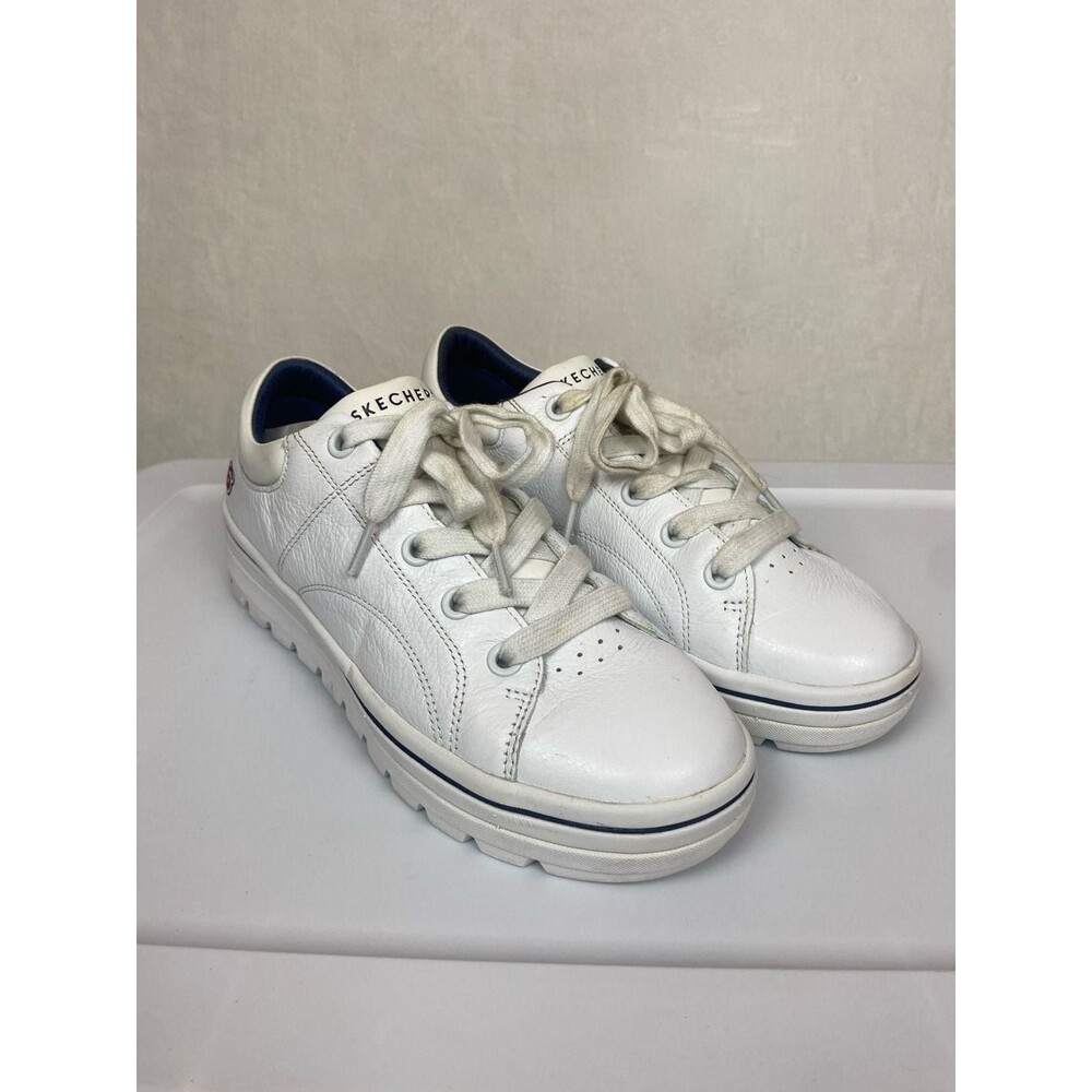 Skechers Street Cleats 2 Bring It Back White Navy Leather Sneakers Women's Size